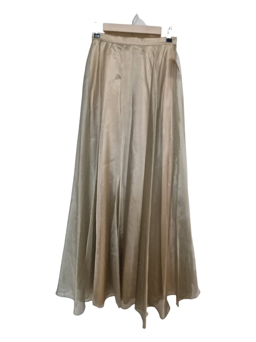 Michael Angelo Gold Celadon Green Metallic Sheer Voile Maxi Skirt Size 6 - Picture 3 of 6